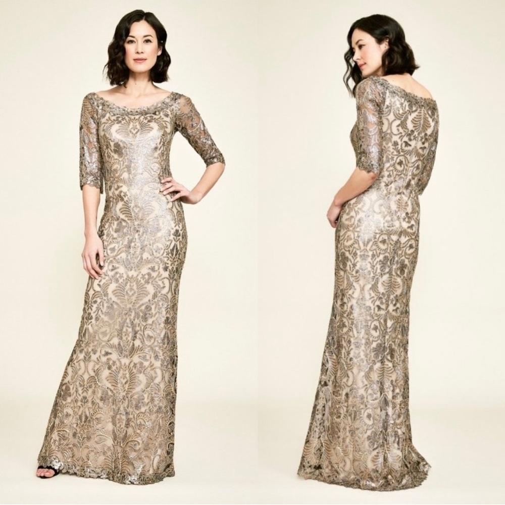 Gorgeous Tadashi Shoji beautiful Copper/Gold shadow color size 16 evening gown.
